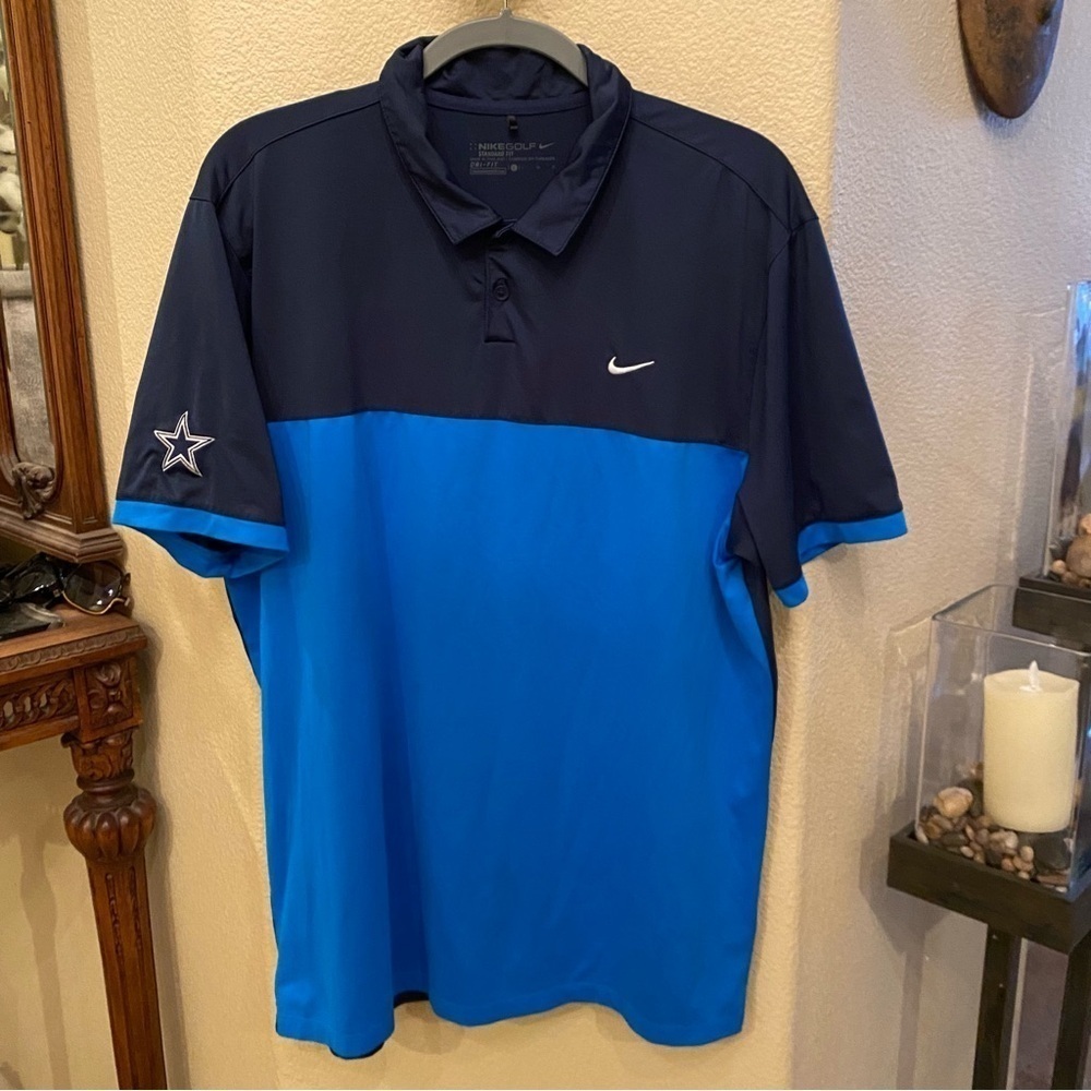 NIKE Dri-Fit Men Blue 2-Tone Standard Fit Golf Polo Top Size Large